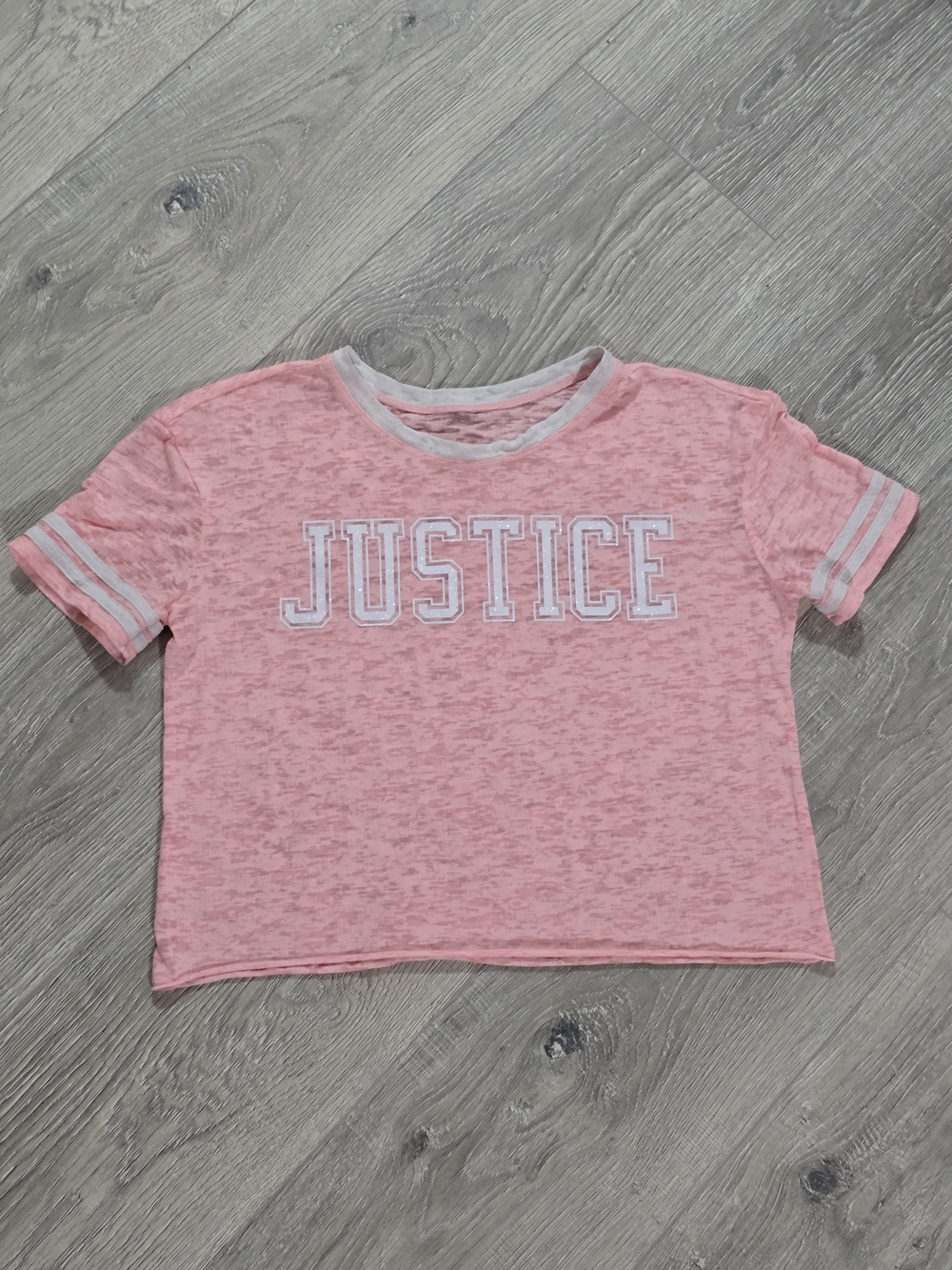 Justice Pink Short Sleeve Graphic Tee with White Trim